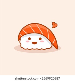 Cute Sushi Character. Kawaii Japanese Food Illustration