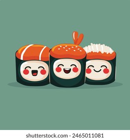 Cute sushi character set - sushi character smiling