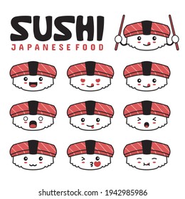cute sushi emoji with different facial expressions