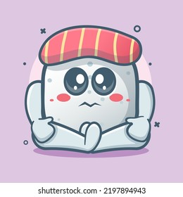 cute sushi food character mascot with sad expression isolated cartoon in flat style design
