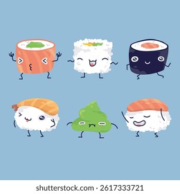 Cute sushi food with face in isolated background