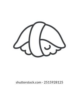 Cute sushi icon. Hand drawn monochrome illustration of a salmon sushi nigiri isolated on a white background. Kawaii sticker. Vector 10 EPS.