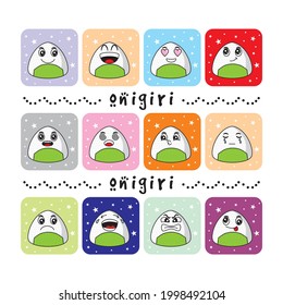 cute sushi icon set with cartoon style, vector food logo illustration