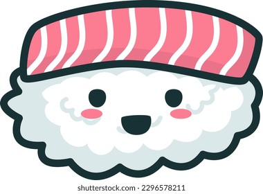 Ilustración de sushi, vector, personaje, atún, marisco, sashimi, kawaii