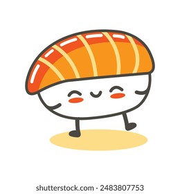 Cute Sushi Japanese Food Cartoon Character with Salmon Fish and Happy Expression