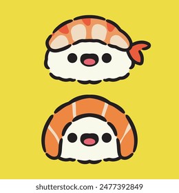 Cute Sushi Kawaii Simple Illustration Vector