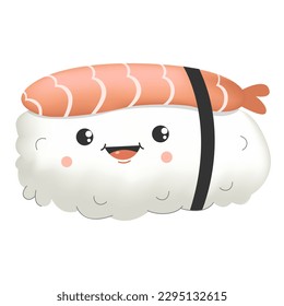 cute sushi in kawaii style with smiling face.Japanese roll.Vector 3d for t-shirt print,sticker,greeting card,menu design