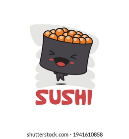 Cute sushi mascot character, Japanese food cartoon illustration