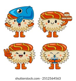 Ilustración vectorial linda del personaje de la mascota del sushi