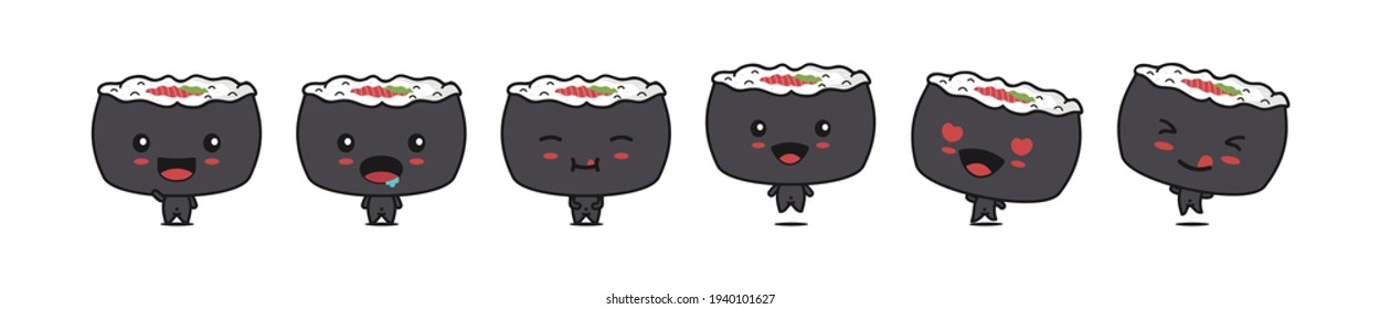 Cute sushi mascot characters with different expressions