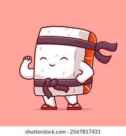 Cute Sushi Ninja Fighter Cartoon Vector Icon Illustration 
Holiday Food Icon Concept Isolated Premium Vector. Flat 
Cartoon Style 