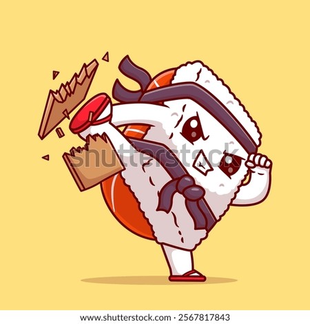 Cute Sushi Ninja Fighter Kick Board Cartoon Vector Icon 
Illustration. Holiday Food Icon Concept Isolated Premium 
Vector. Flat Cartoon Style