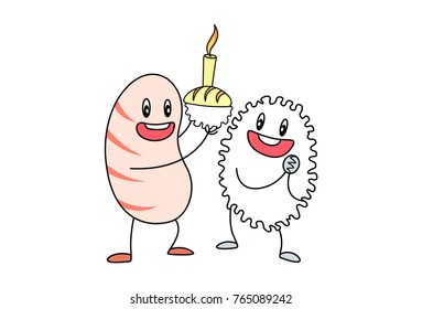 Cute Sushi and Rice. Vector Illustration. Isolated on white background.