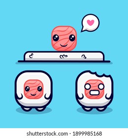 Cute Sushi Roll Collection Cartoon Vector Icon Illustration