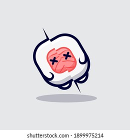 Cute Sushi Roll Got Slash Cartoon Vector Icon Illustration