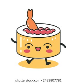 Cute Sushi Roll Japanese Food Cartoon Character with Happy Expression