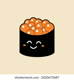 Cute Sushi Roll with Salmon Egg illustration Vector