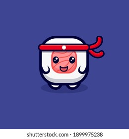 Cute Sushi Roll Wearing Headband Cartoon Vector Icon Illustration