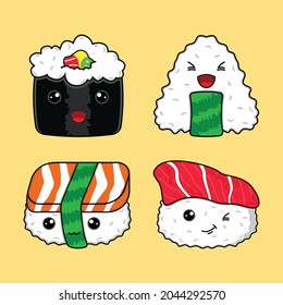 Ilustración de icono de la caricatura de salmón de sushi lindo. Icono de carácter de alimento. Vector de dibujos animados de sushi plano.