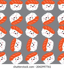 cute sushi seamless vector on grey background