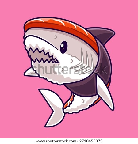 Cute Sushi Shark Cartoon Vector Illustration. Animal Food Icon 
Concept Isolated Premium Vector. Flat Cartoon Style 