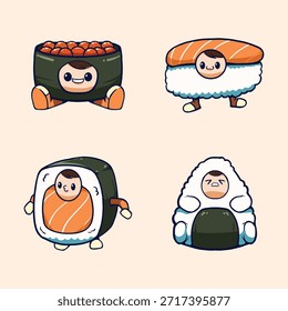 cute sushi sticker vector design