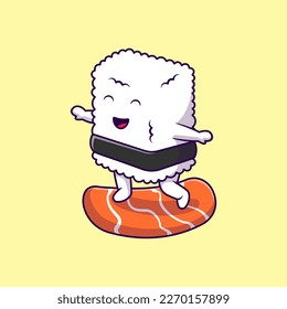 Cute Sushi Surfing Cartoon Vector Icons Illustration. Flat Cartoon Concept. Suitable for any creative project.