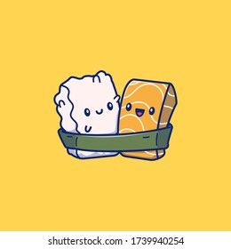 Cute Sushi Vector Icon Illustration. Japan Food Icon Concept Isolated Premium Vector. Flat Cartoon Style 