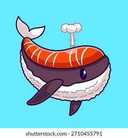 Linda Ilustración vectorial de dibujos animados de Sushi Whale. Alimentos para animales 
Icon Concept Vector de Premium aislado. Estilo plano de la historieta 