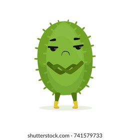 Cute suspicious cactus standing with folded hands, funny plant character cartoon vector Illustration