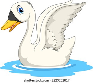 El pájaro de la caricatura de Cisne Cute sobre el agua 