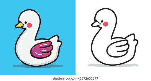 A cute Swan cartoon illustration for design element or coloring book element 