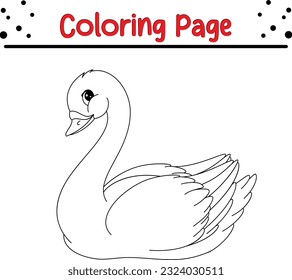 Cute Swan coloring pages for children. Black and white cartoon illustration