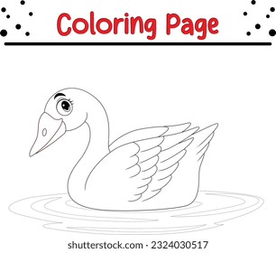 Cute Swan Farbseiten für Kinder. Schwarz-Weiß-Cartografik