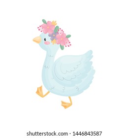 Cute swan is coming. Vector illustration on white background.
