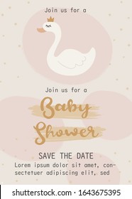 Cute swan happy birthday party invitation card design, baby shower invitation card design template.