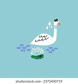 Cute Swan for kids print. Perfect for t-shirt, card, poster childish design