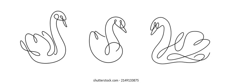 Cute swan. One line vector illustration isolated on white background.