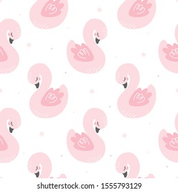 Cute swan seamless background repeating pattern, wallpaper background, cute seamless pattern background
