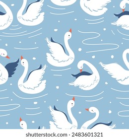 Cute Swan Seamless Pattern for fabric and scrapbooking