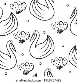 Patrón de cisne sin costura, niños, arte de animales lindos diseño de dibujo, textil, tela, afiche, cubierta, folleto, cuaderno 
