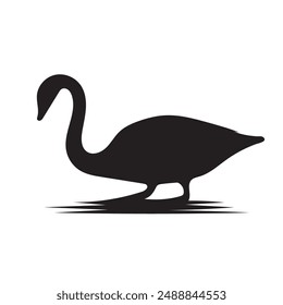 Cute swan silhouette concept animal design flat vector illustration isolated on white background