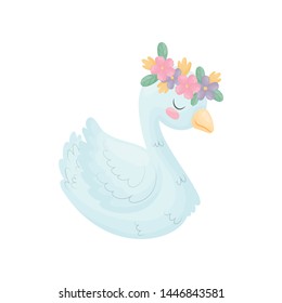 Cute swan is sitting. Vector illustration on white background.
