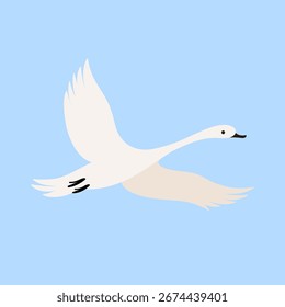 Lindo cisne en el cielo. Ilustración vectorial de contorno en estilo plano aislado sobre fondo blanco.