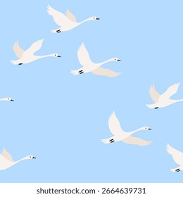 Cisne lindo en el cielo - patrón de moda simple con el pájaro. Ilustración vectorial de contorno para estampados, prendas de vestir, embalajes y postales.