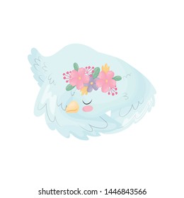 Cute swan is sleeping. Vector illustration on white background.