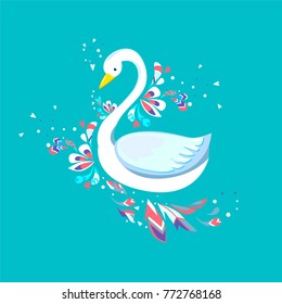 Cute Swan, Vector Illustration White Swan
