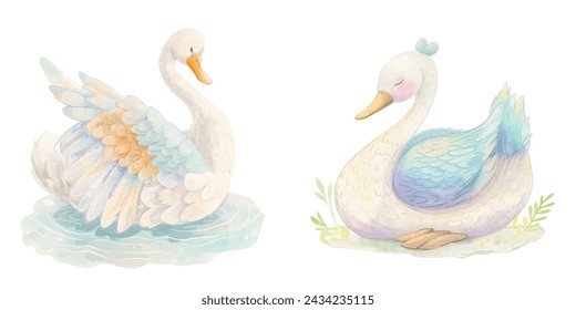 lindo cisne acuarela ilustración vectorial