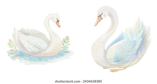 lindo cisne acuarela ilustración vectorial 