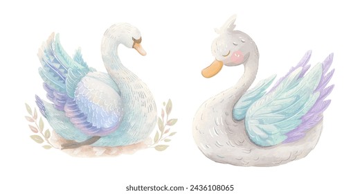 lindo cisne acuarela ilustración vectorial